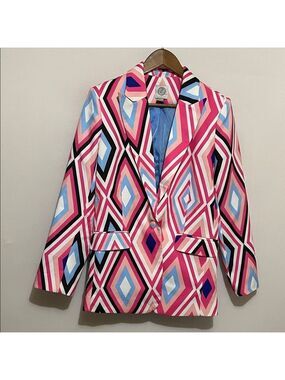 Kilburne & Finch Women’s Geometric Pink and Blue Blazer Sz Small